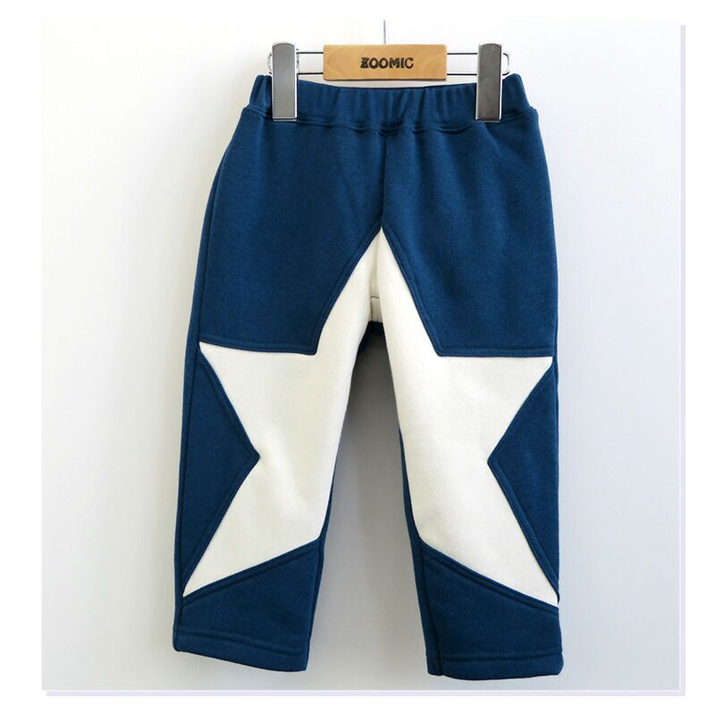 日本 ZOOLAND - 裏起毛印花長褲-閃耀星星-海軍藍