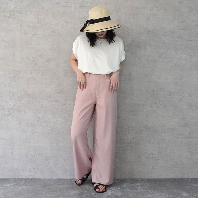 日本女裝代購 - 接觸涼感 腳長效果抗皺休閒寬褲-淺米