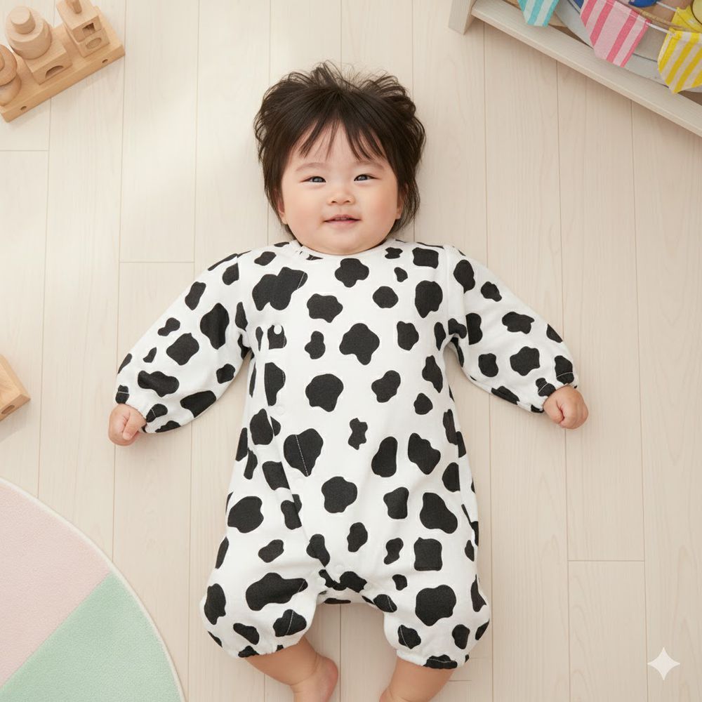 幼兒連身衣--乳牛-米白色