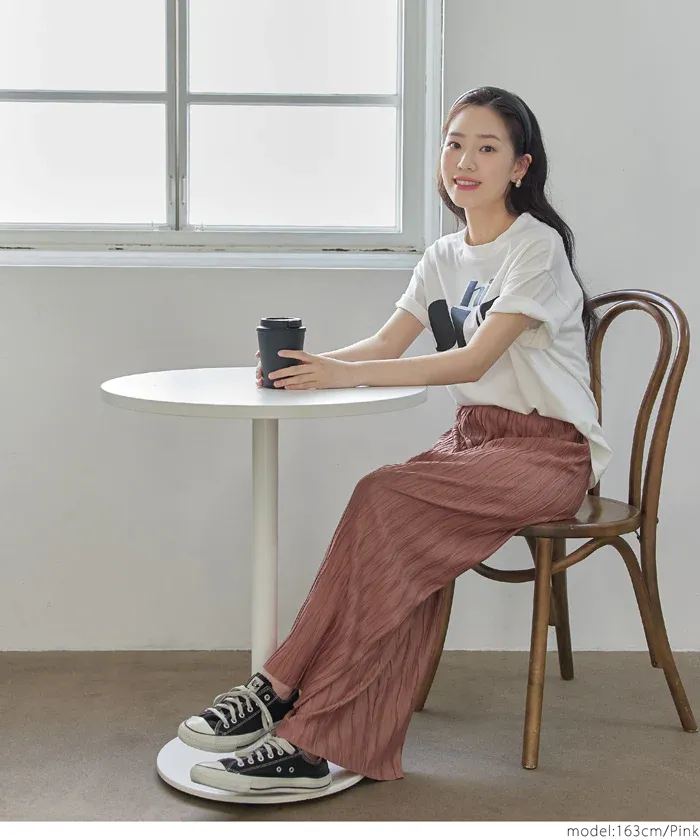 日本 COCA - [可剪裁] 百搭波浪紋垂墜寬褲-草綠