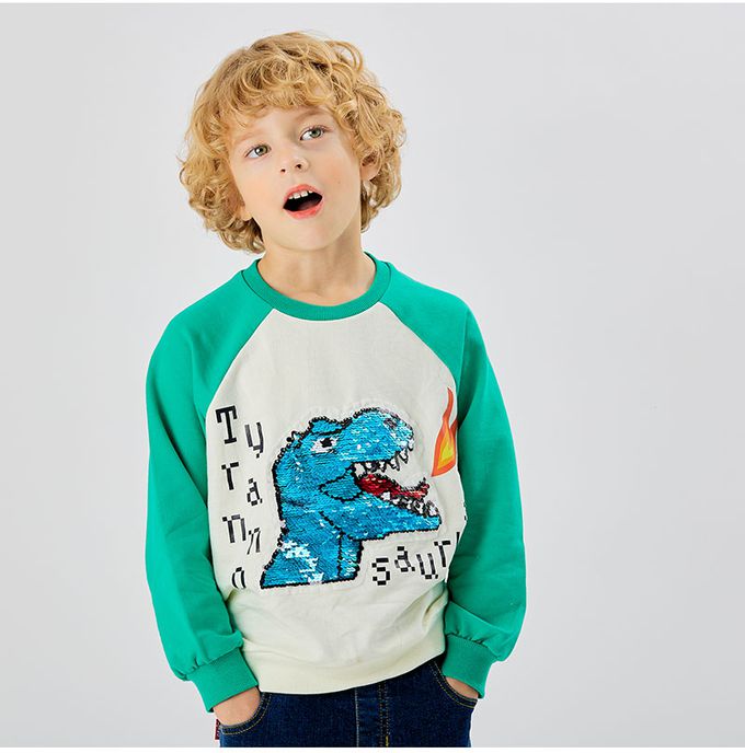 韓國 OZKIZ - 閃亮變色長袖大學T-噴火恐龍