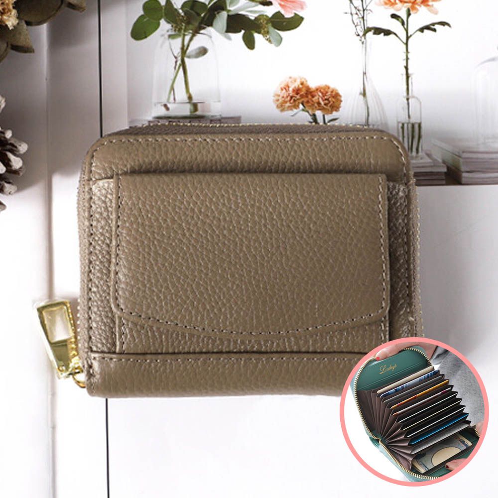 頂級牛皮多卡夾收納短夾/錢包-深棕 (11x9x4cm)