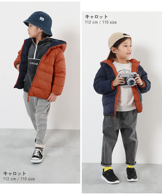 日本 devirock - 2Ｗay防風保暖纖維羽絨連帽外套(可機洗)-深藍x深灰