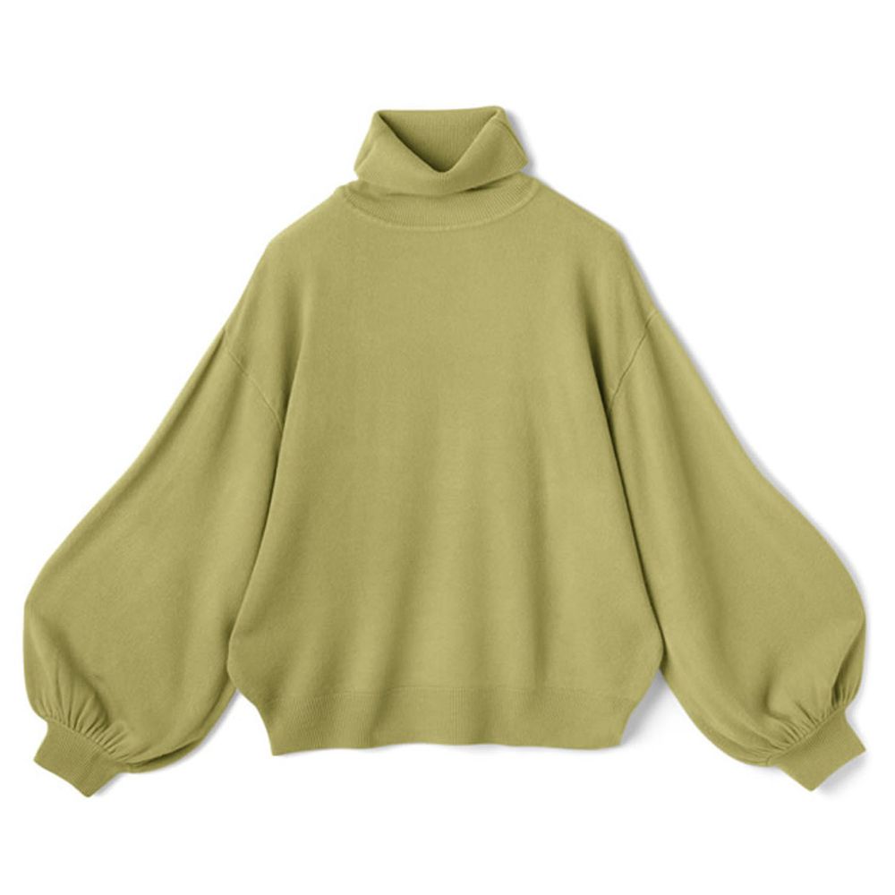 日本 GRL - 高領澎澎袖寬鬆針織上衣-黃綠