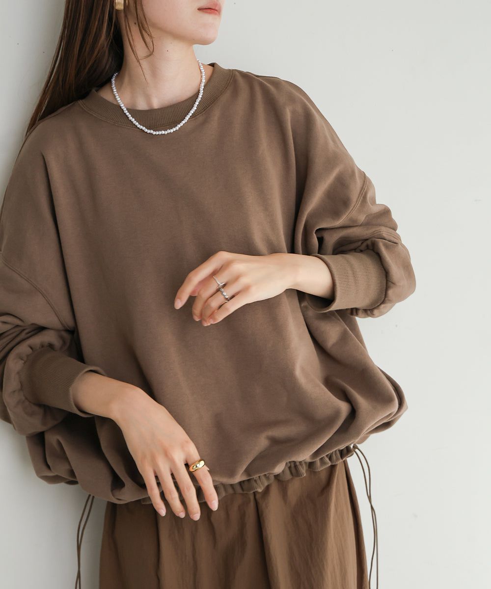 日本 Bab - 假二件拼接休閒束口長袖洋裝-咖棕系