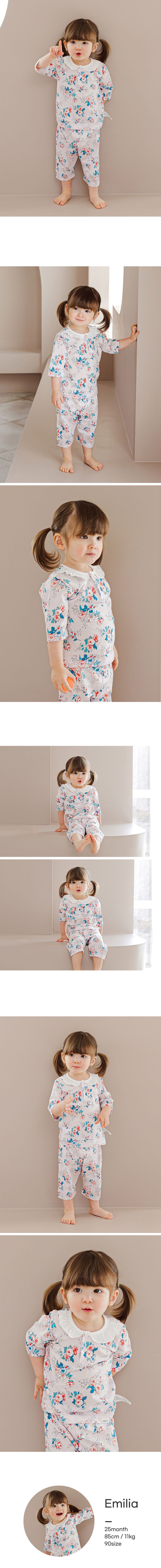 韓國 Cordi-i - 無螢光棉透氣緹花七分袖家居服-玫瑰印花