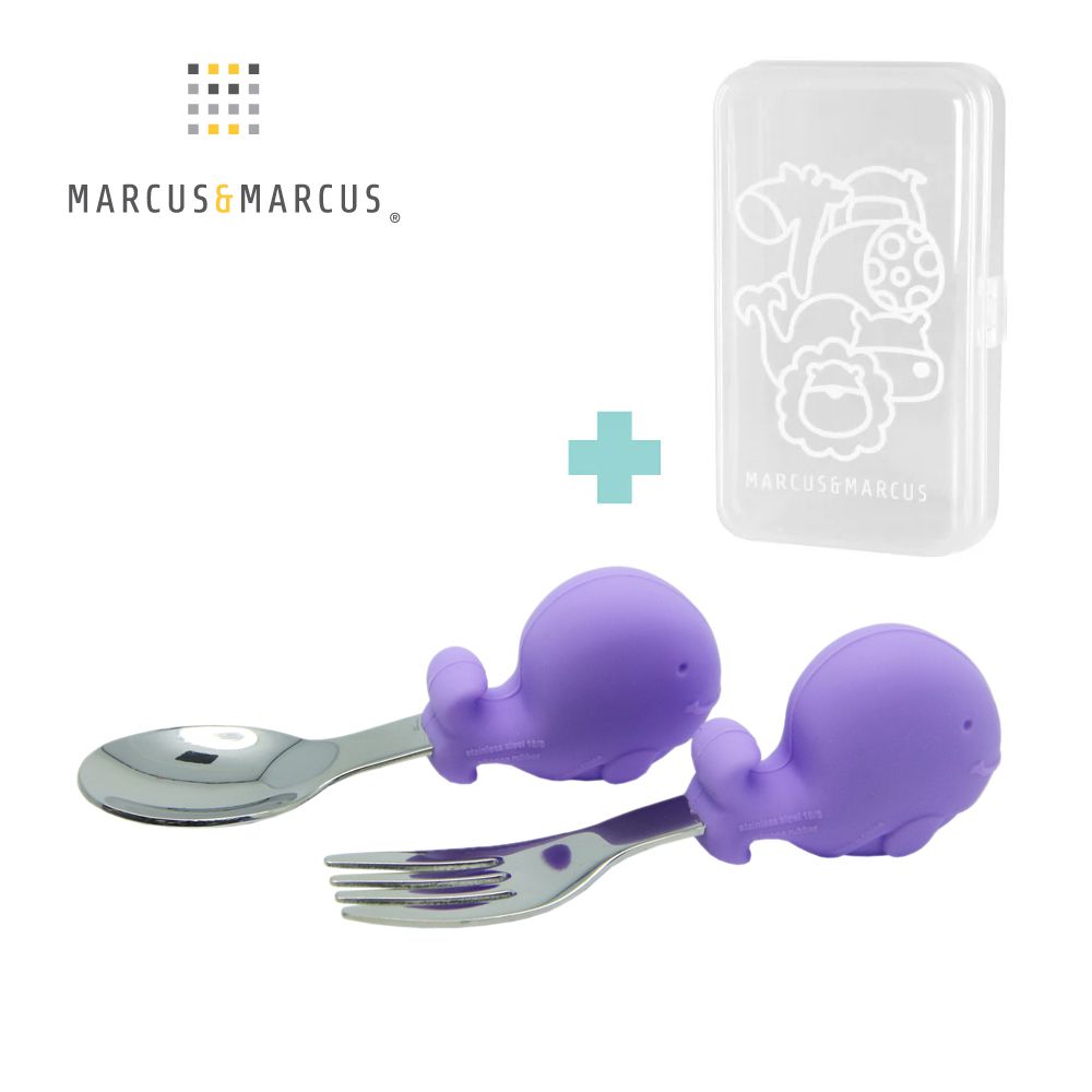 動物樂園寶寶手握訓練叉匙含盒-鯨魚(紫)