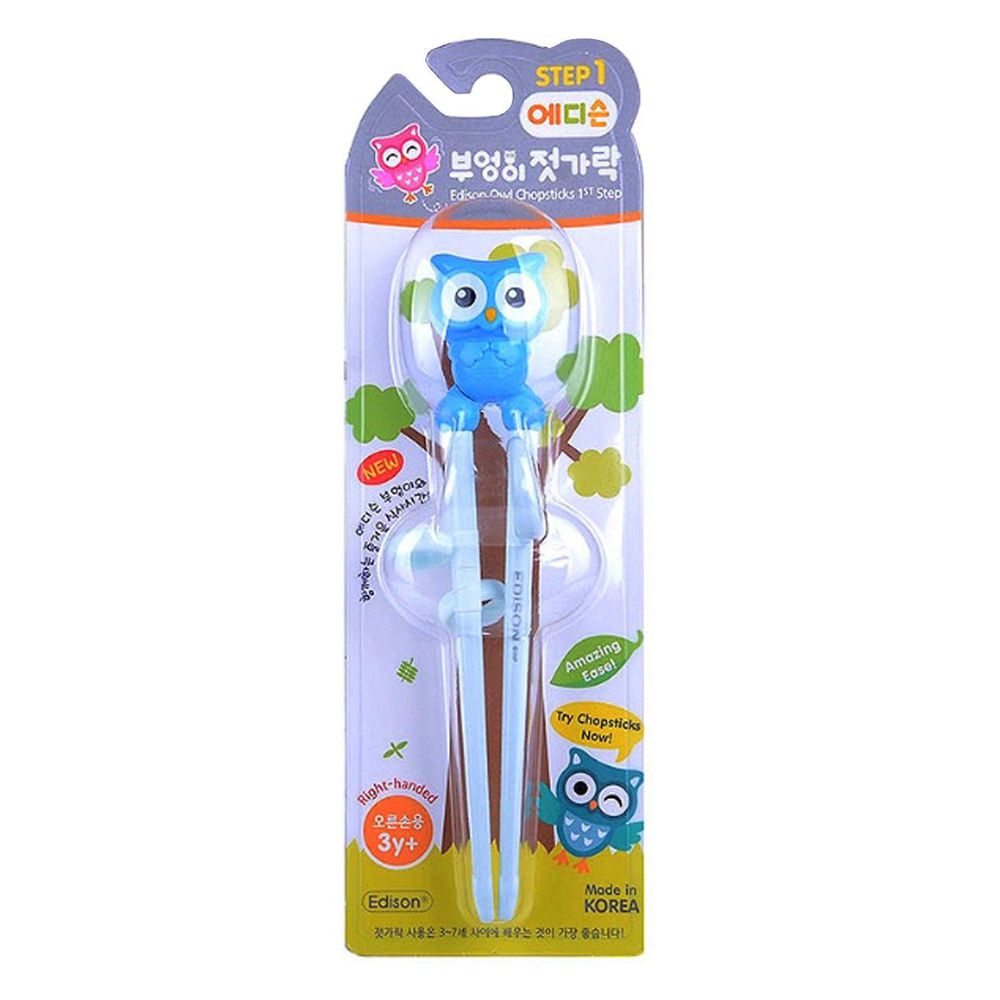 EDISON 愛迪生 - OWL 貓頭鷹學習筷-藍-右手