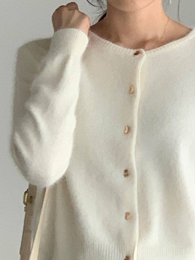 韓國女裝連線 - 愛心金釦混羊毛針織衫/外套-象牙白 (FREE)