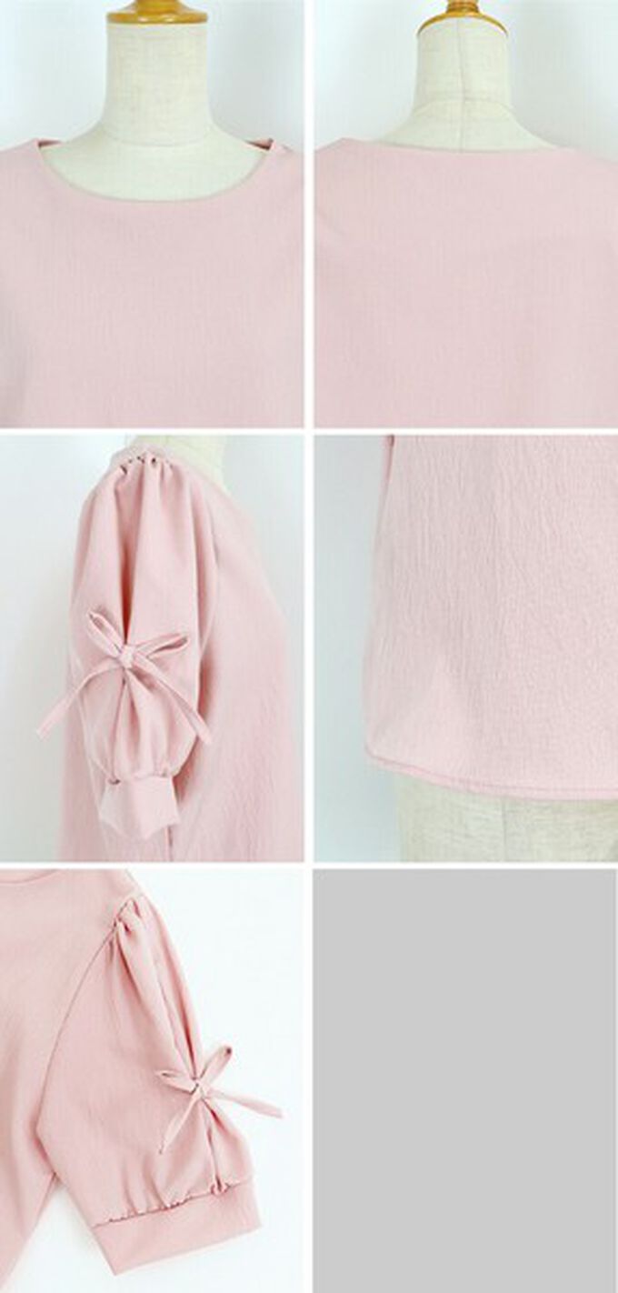 日本 BLUE EAST - 甜美可愛蝴蝶結點綴短袖上衣-條紋-煙燻灰 (M)