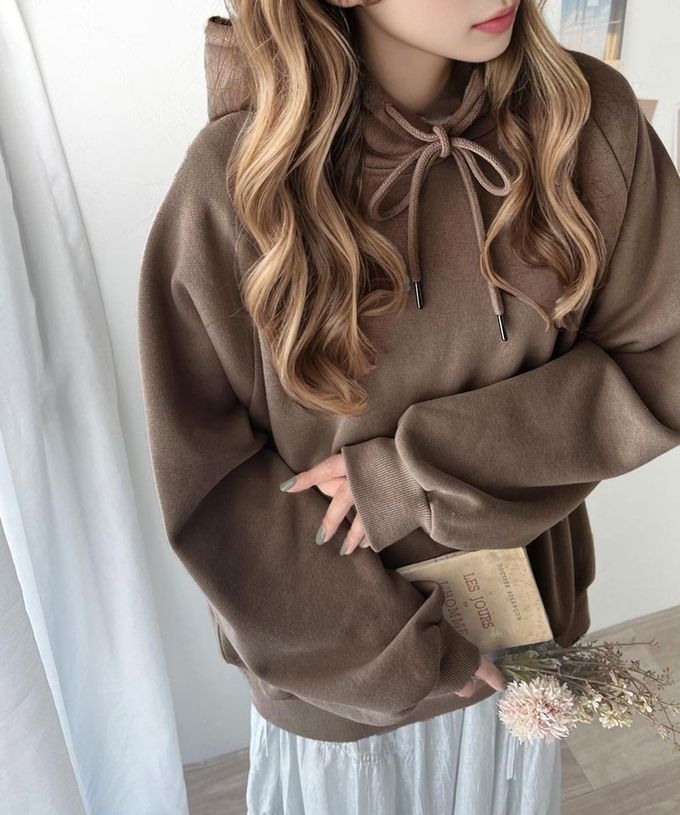 日本 Classical Elf - 簡約刺繡logo裏起毛帽T-煙燻粉