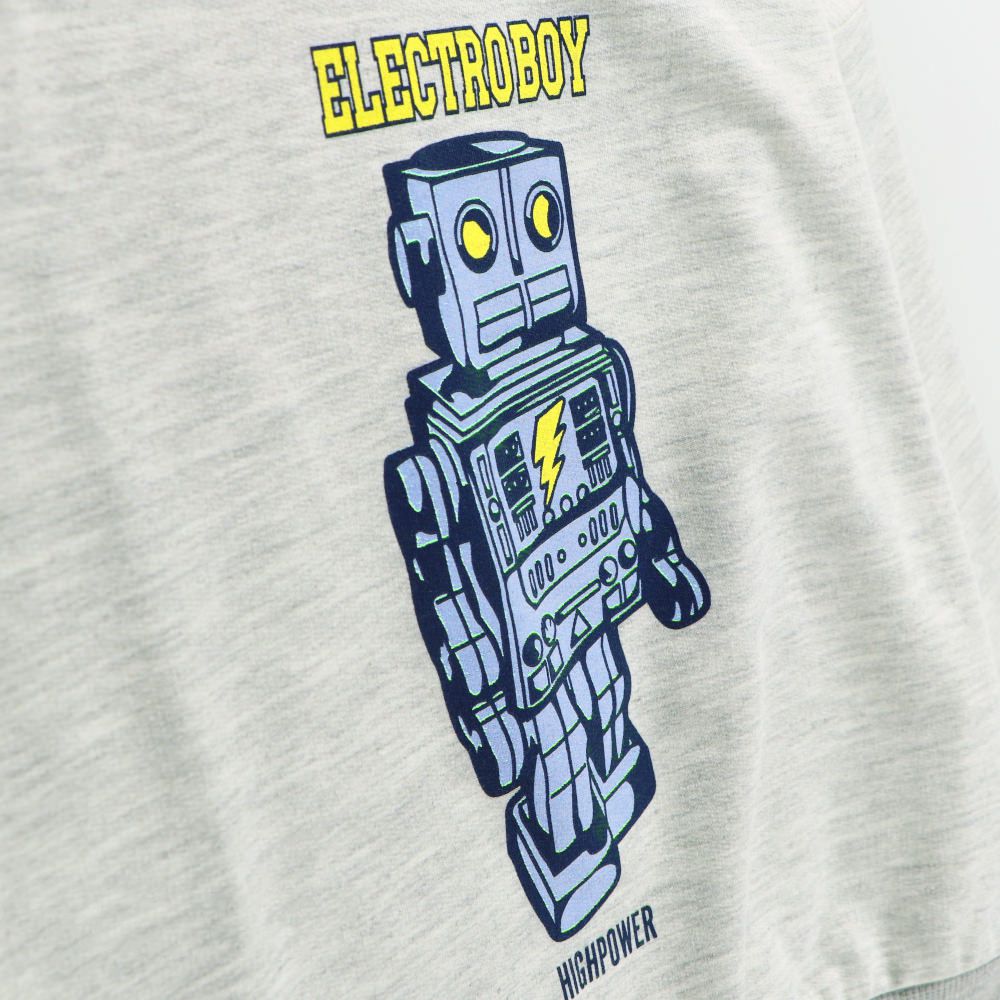 百搭落肩縮口長袖上衣-機器人-淺灰