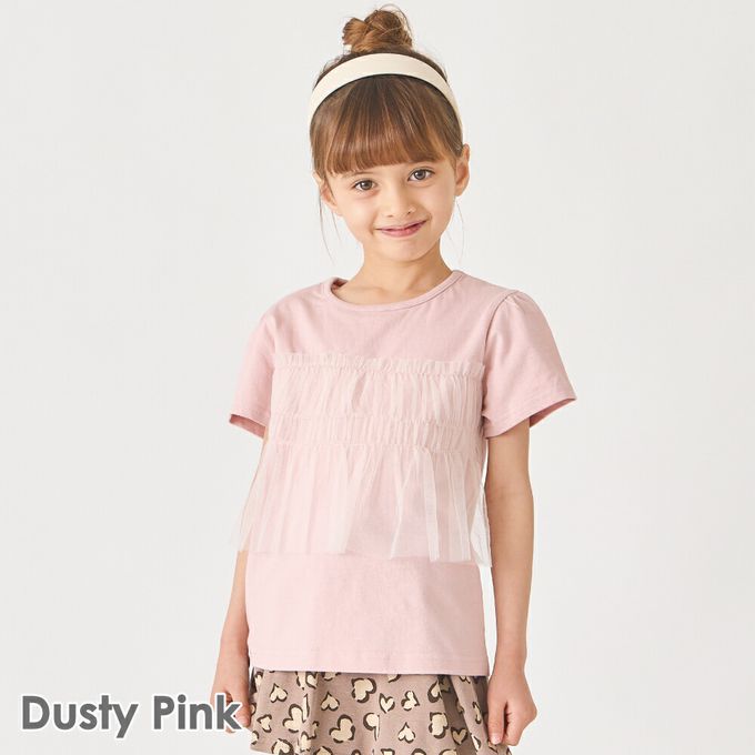 日本 evercloset - 100%棉 層次透明蕾絲短袖上衣-藍