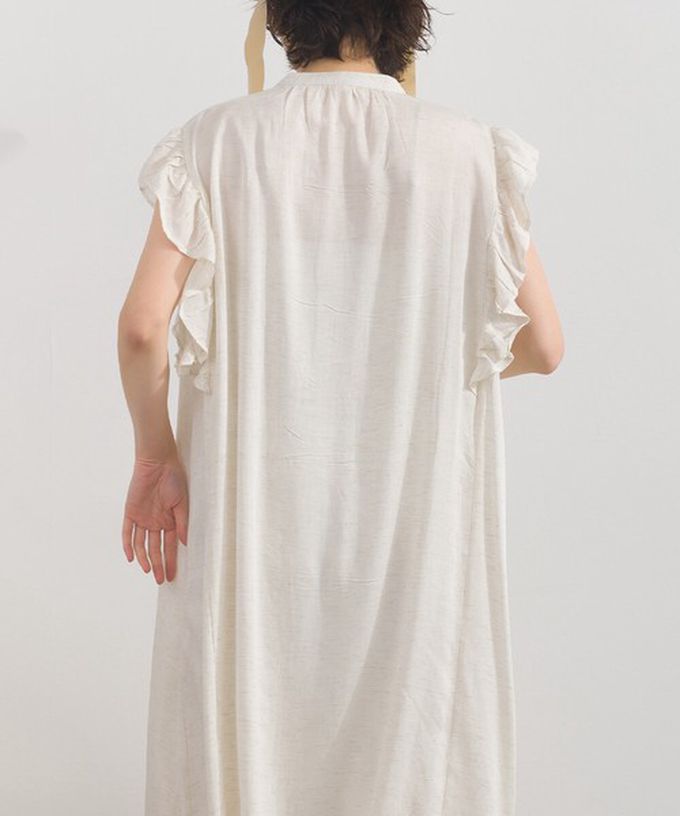 日本 Lupilien - 嫘縈混紡開襟柔軟荷葉短袖洋裝-自然白