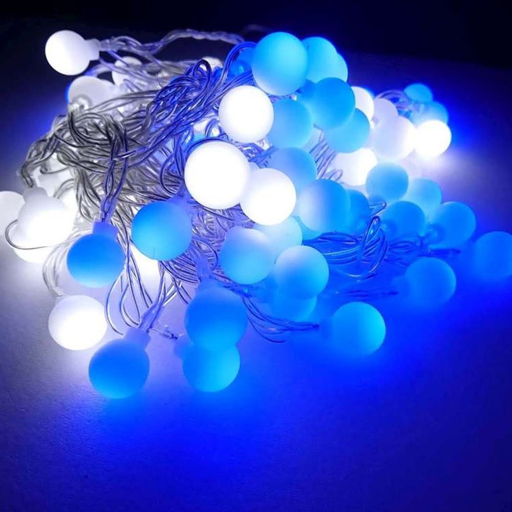 浪漫療癒100燈LED小圓球珍珠燈串/聖誕燈(USB接頭+贈豆腐頭插頭)-藍白光透明線-約10米長