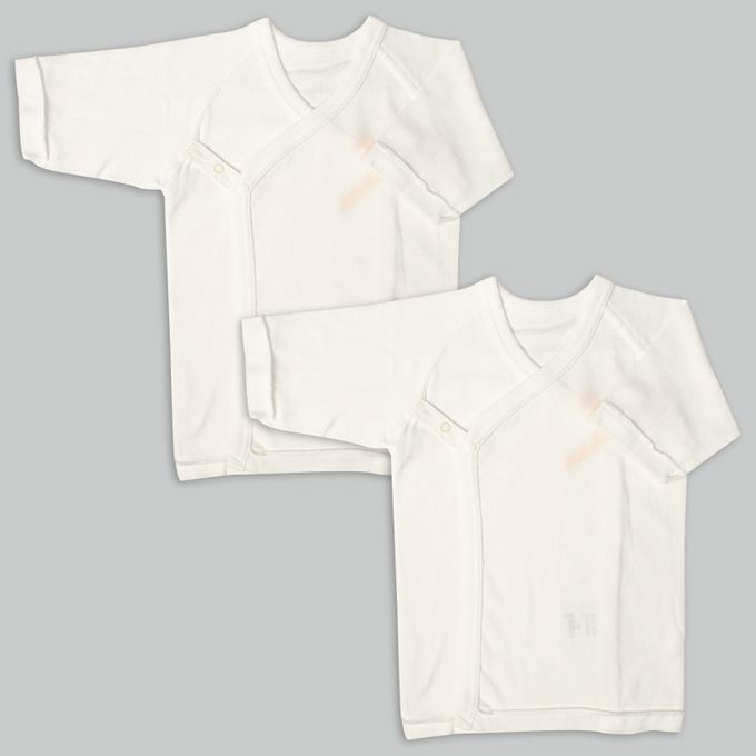 akachan honpo - 長袖新生兒內衣6件組-按扣款 橫紋-米白色 (50~60cm)