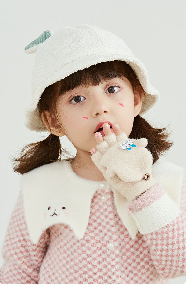 兒童毛絨絨翻蓋手套-鹿寶寶-米白色 (建議6-10歲)