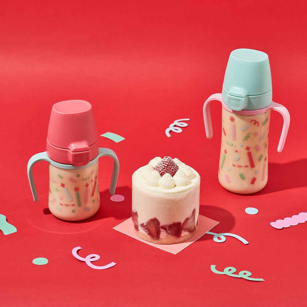 PPSU彈蓋吸管學飲水杯-歡樂派對-莓果紅-270ml