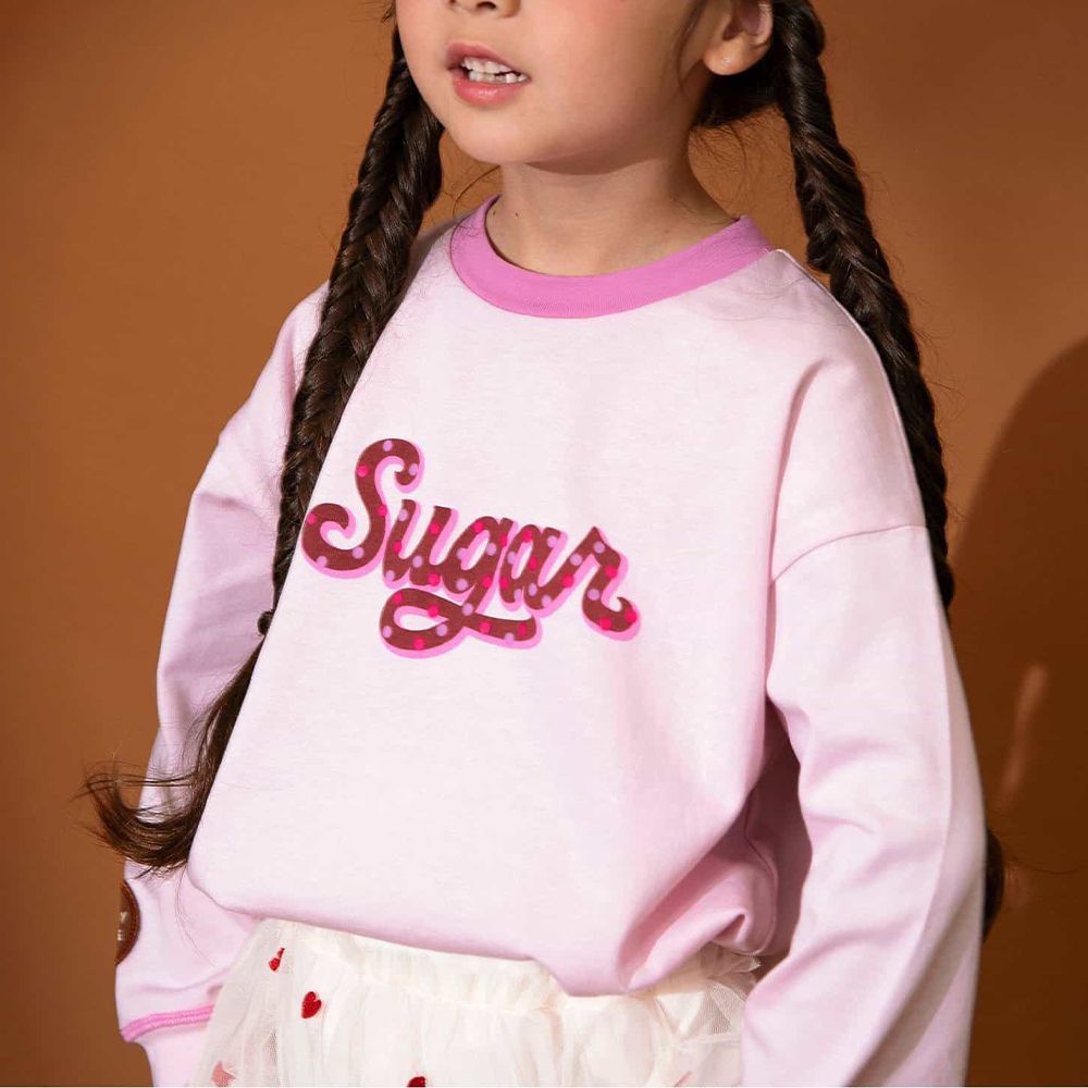 甜蜜變奏系列 純棉長袖上衣-英文字-粉紅