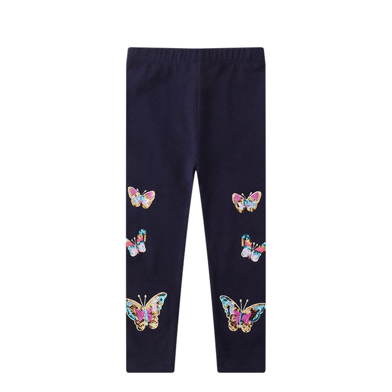 Jumping meters - 可愛刺繡腰鬆緊內搭褲-繽紛蝴蝶-深藍色