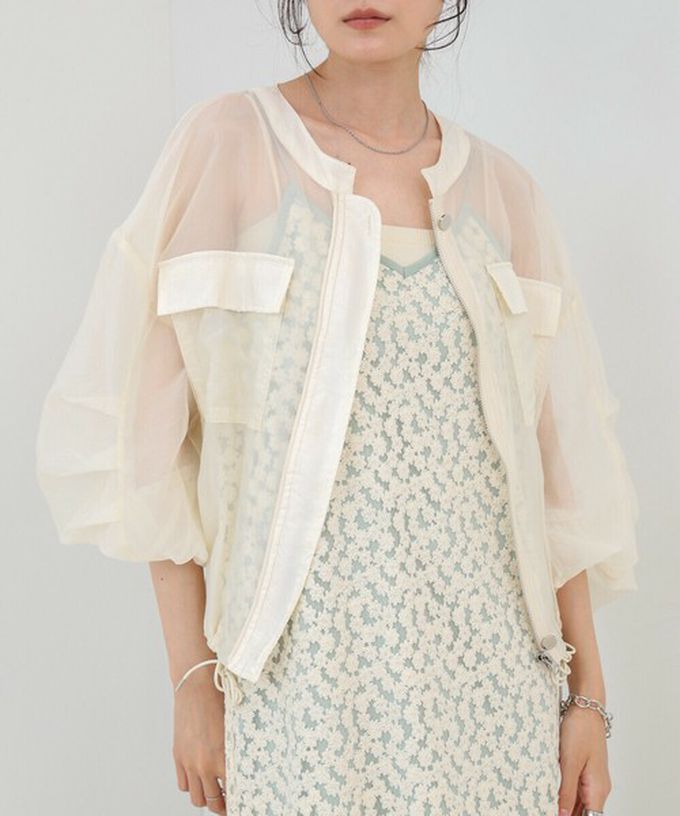 日本 Bab - 優美透膚精緻感抽繩薄外套-卡其棕