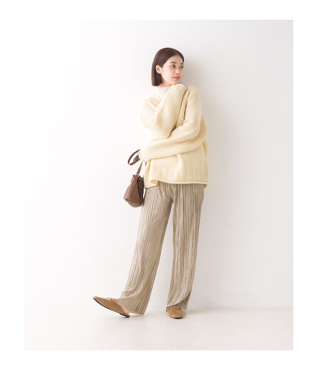 日本 OMNES - 100%羊毛設計感織紋毛衣-秋日棕