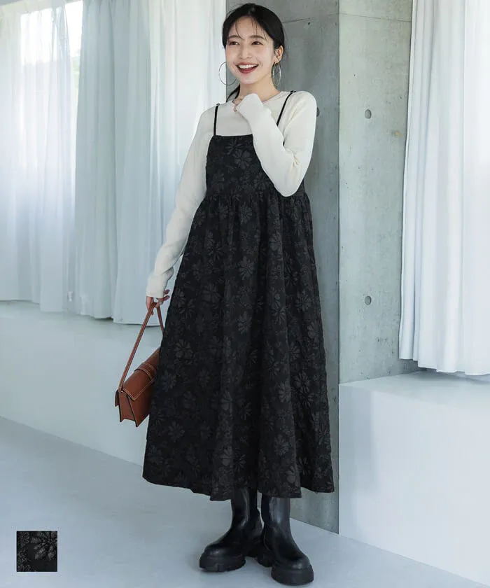 日本 COCA - 浪漫緹花平口吊帶裙-黑