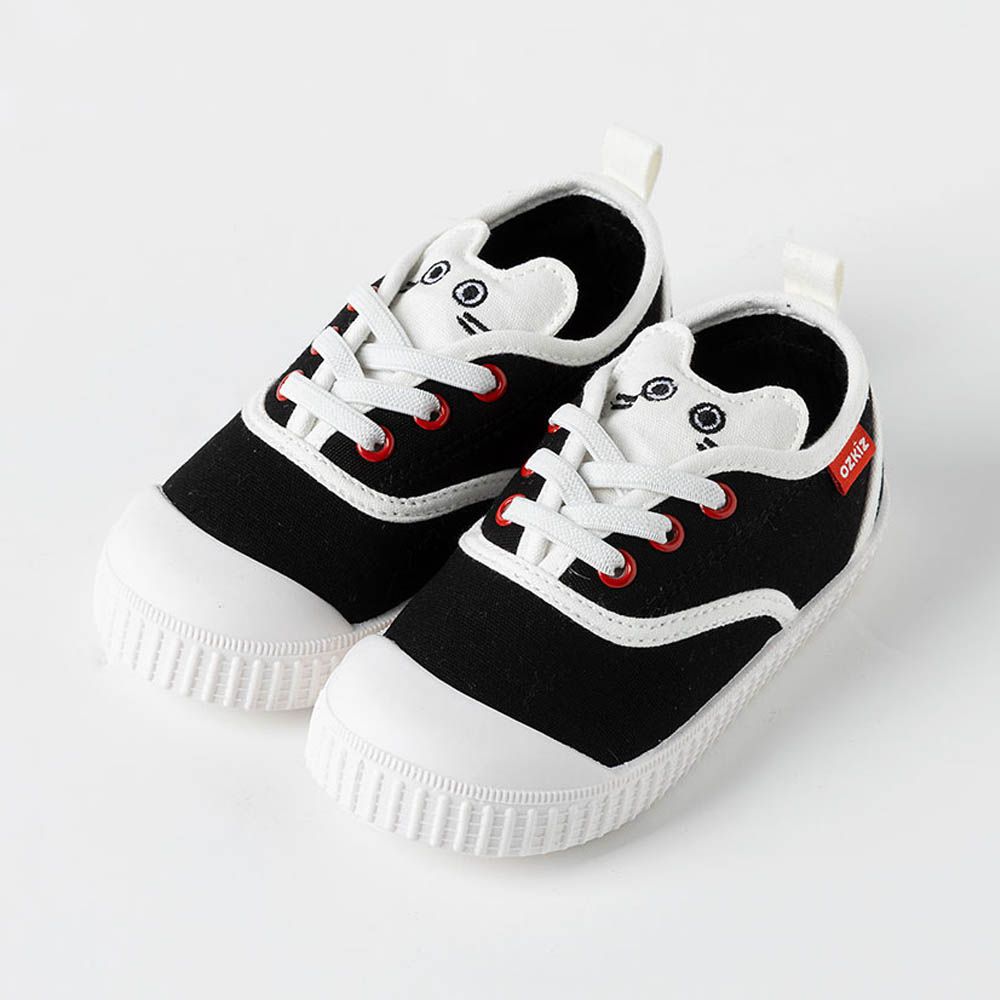 腳趾保護防滑懶人休閒鞋-白貓咪-黑底