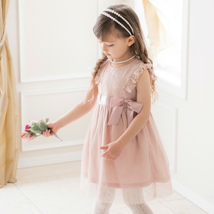 日本 Catherine Cottage - 復古風蕾絲薄紗無袖洋裝-氣質粉