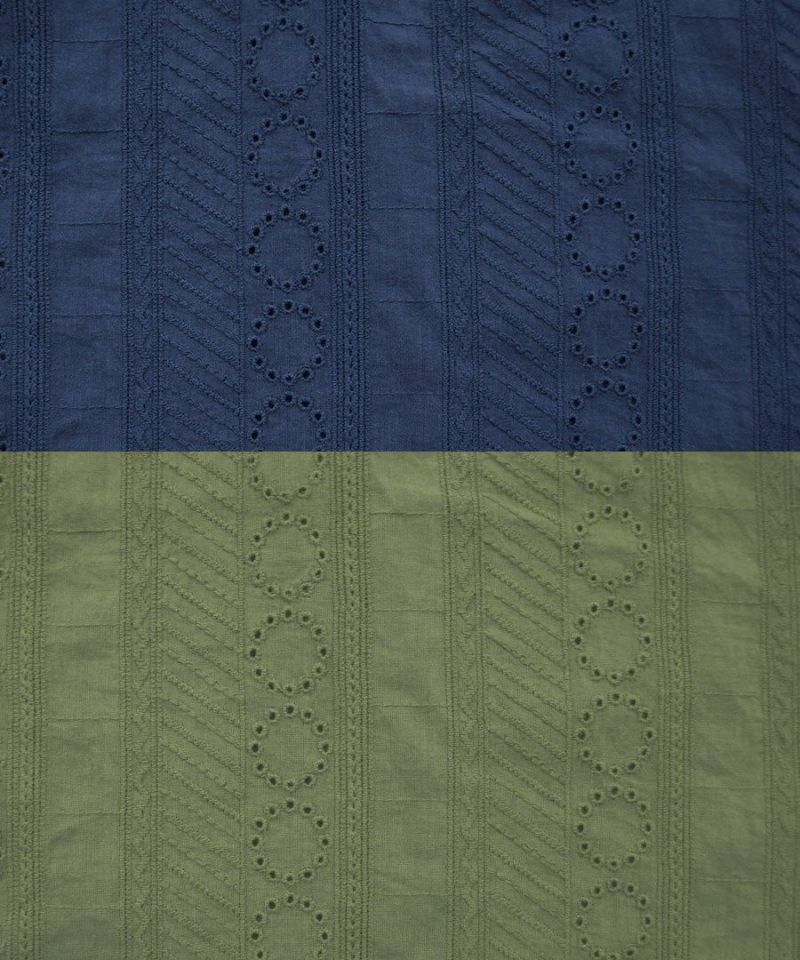 日本 zootie - 100%棉 優雅雕花圓領長袖襯衫-海軍藍