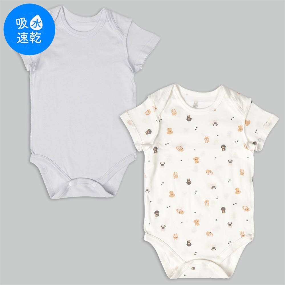 短袖速乾包屁衣2件組套頭式-小狗-淺藍色