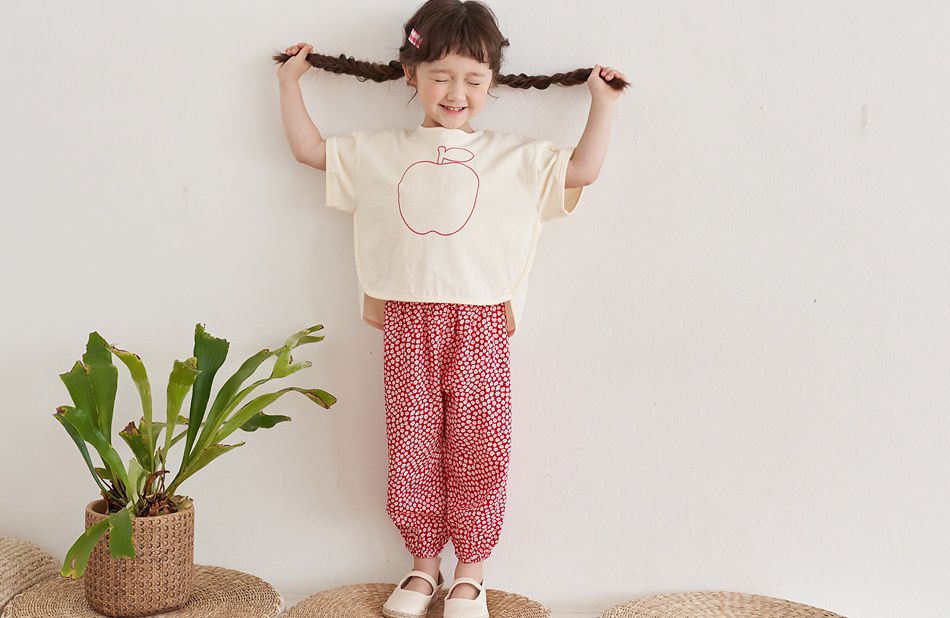 韓國 Bebezoo - 透氣純棉縮褲管防蚊褲-紅色小花