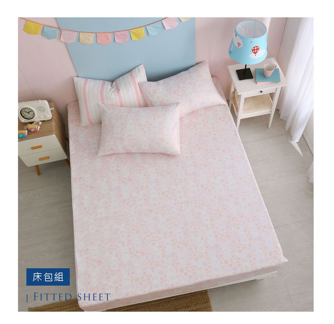 鴻宇 HongYew - 雙人床包薄被套組 美國棉授權品牌 300織-眠眠兔-粉