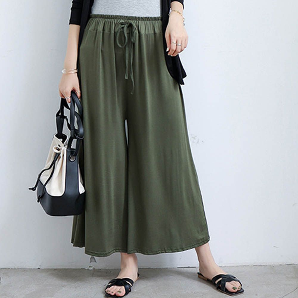 超修飾莫代爾彈力九分褲-軍綠色 (F)