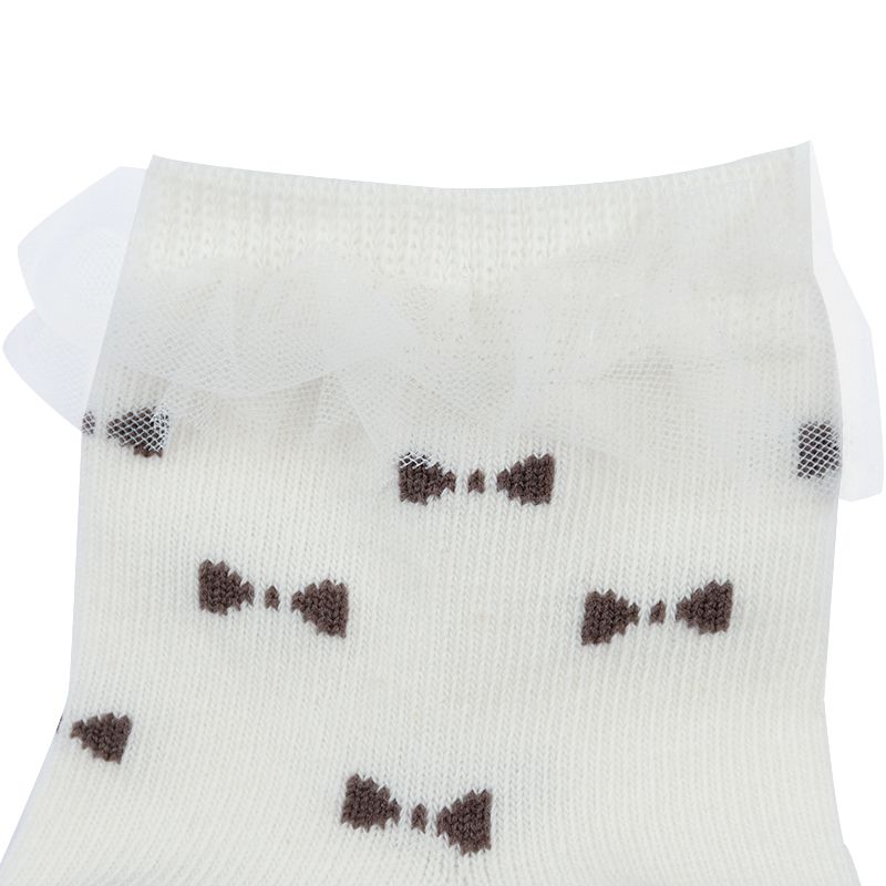 akachan honpo - 中筒襪-蝴蝶結蕾絲-米白色