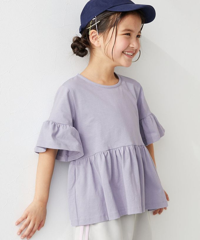 日本 devirock - 寬鬆圓領荷葉五分袖上衣-白