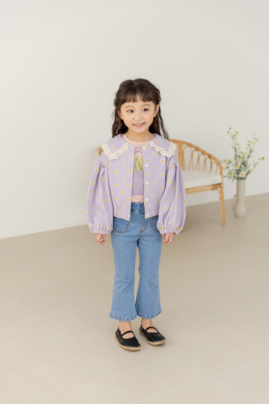 韓國 Orange Mom - 鬆緊腰牛仔喇叭褲-淺藍