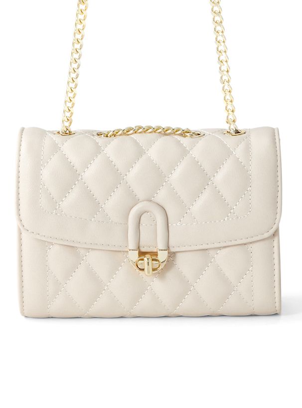 日本 GRL - 小香風菱紋金屬鏈側背小包-白 (F)