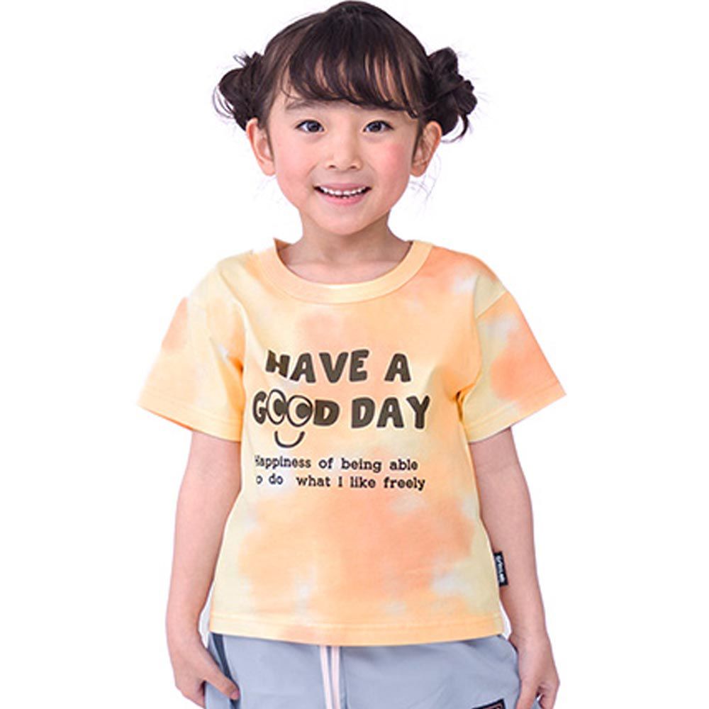日本 ZOOLAND - 童趣印花短袖上衣-雲彩-橘黃