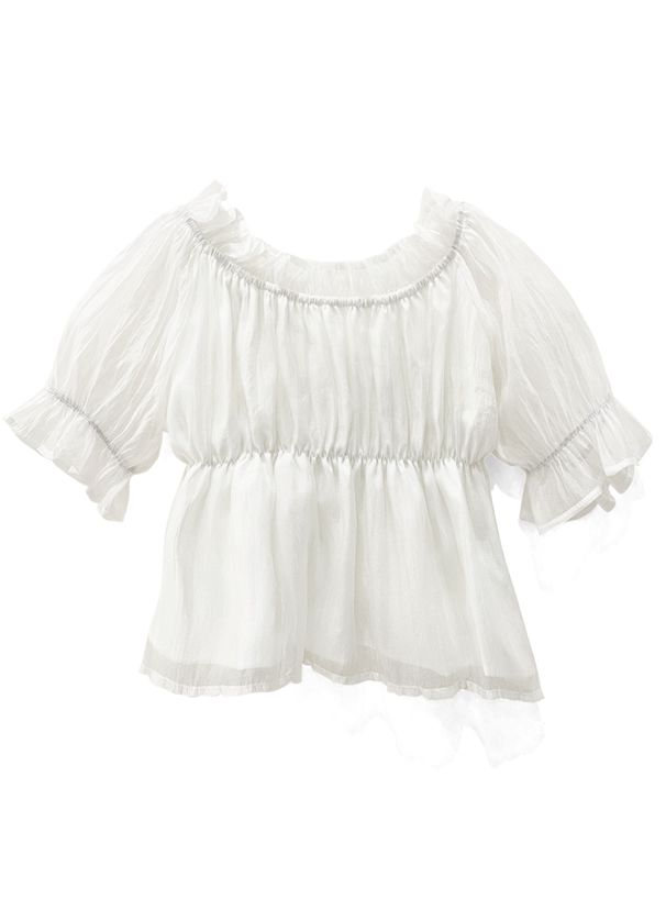 日本 GRL - 荷葉薄紗滾邊露肩上衣-天使白