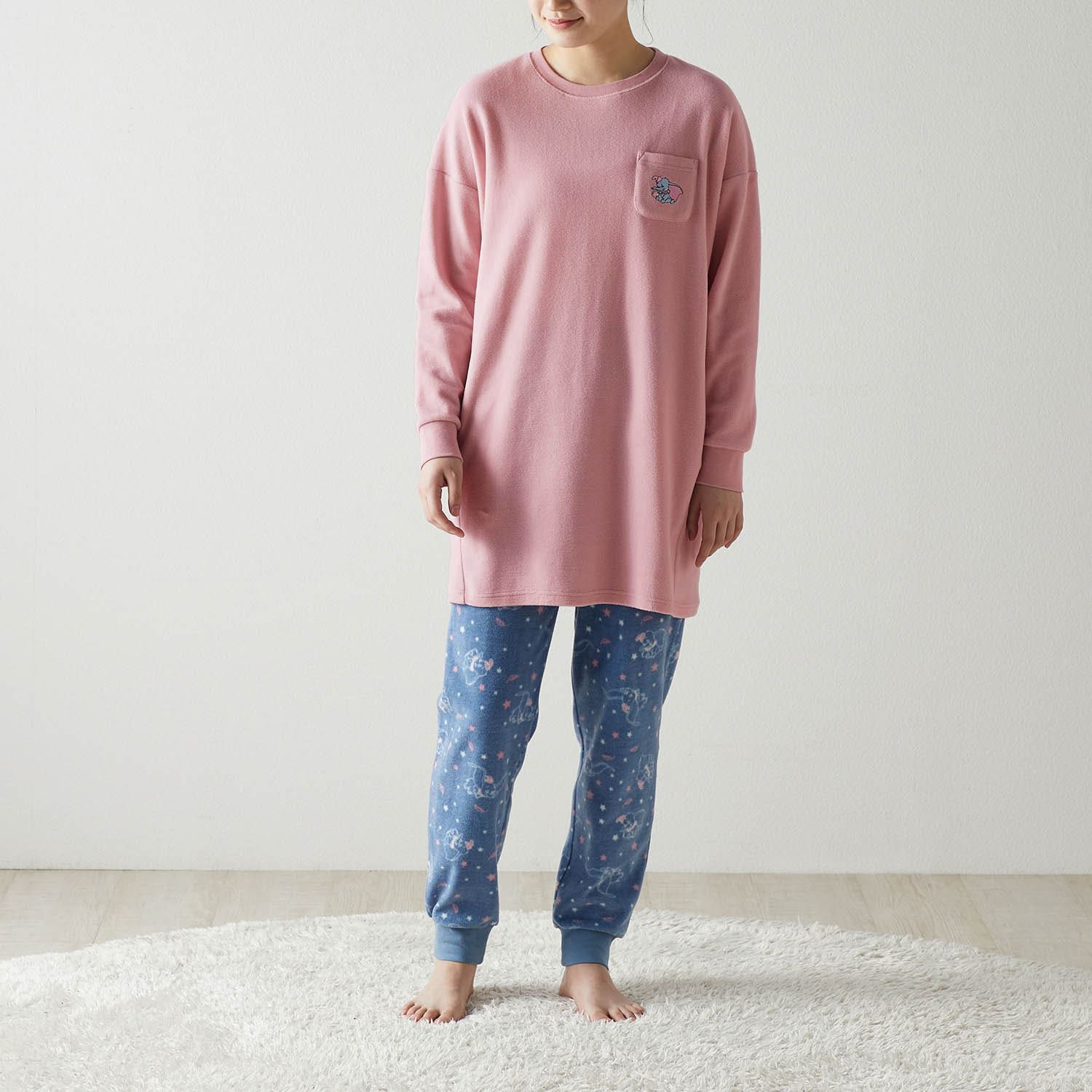 日本千趣會 - 迪士尼 柔軟長袖家居服-米奇-深灰x條紋