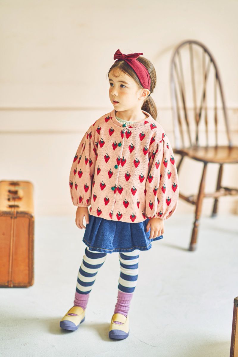 韓國 Mimico - 草莓泡泡袖針織外套-粉紅