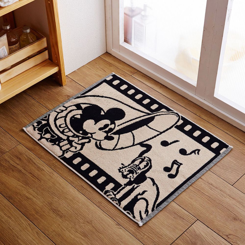 日本千趣會 - 迪士尼 純棉吸水毛巾腳踏墊-米奇布魯托-深藍 (45x60cm)