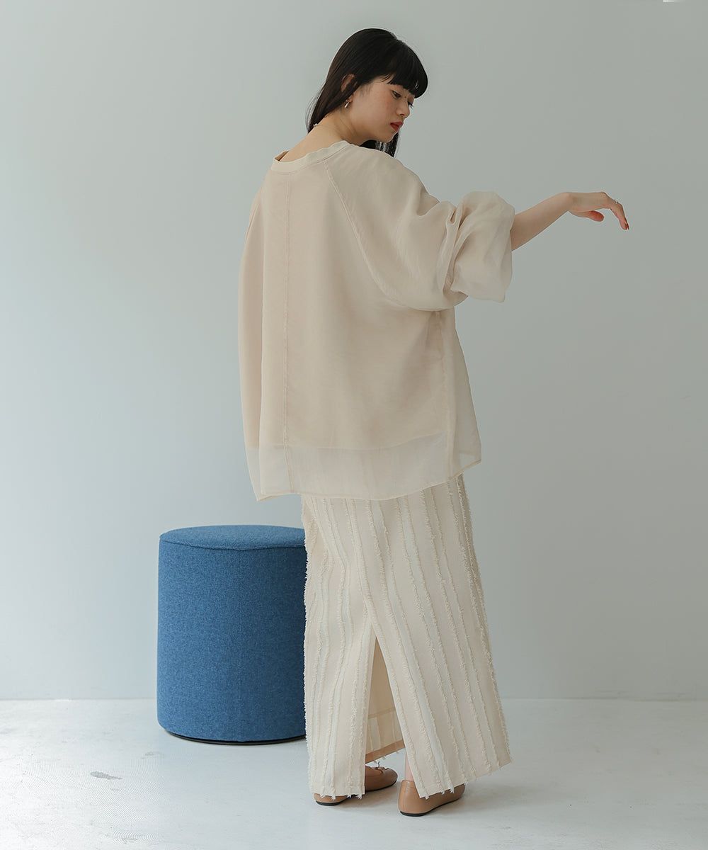 日本 Bab - [推薦]薄紗層次精緻女孩長袖上衣-淺卡其