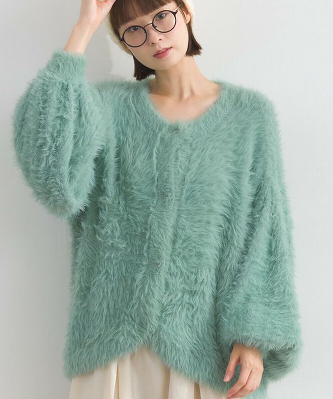 日本 Lupilien - 柔和蓬鬆毛海繭型針織開襟衫/外套-米白