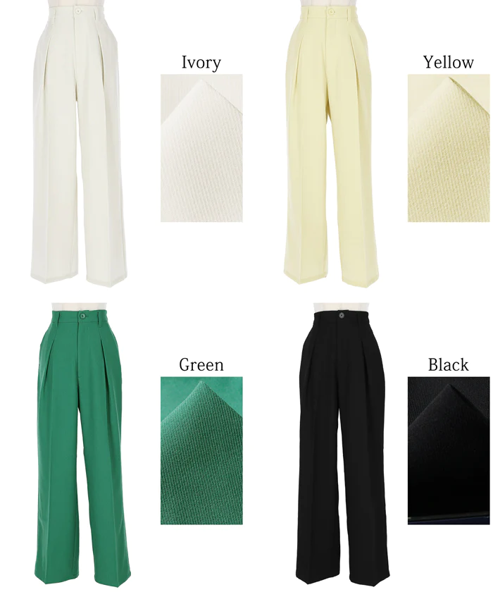 日本 COCA - 百搭垂墜感打摺西裝寬褲-淺鵝黃