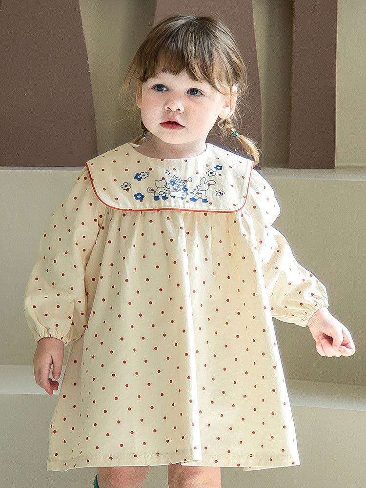 韓國Pimpollo - 動物印花圓點翻領洋裝-藍