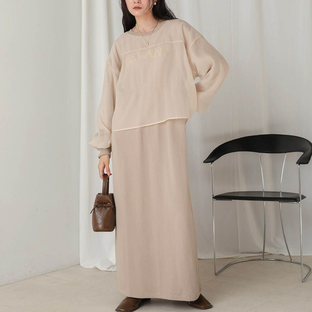 [穿搭上手]薄紗層次運動風長袖洋裝-淺摩卡