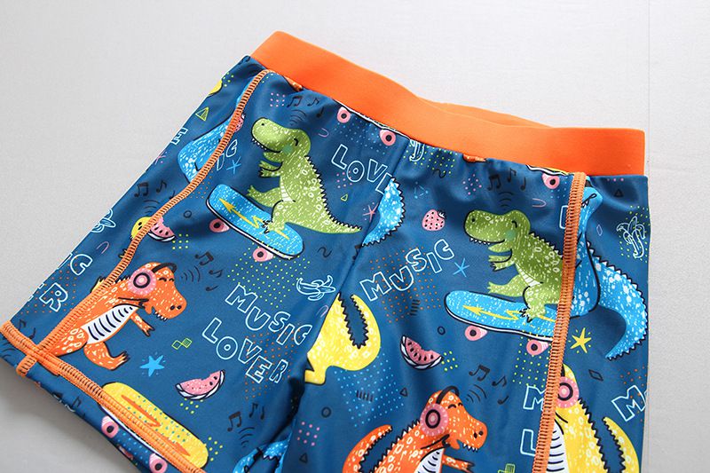 男寶長袖泳裝套裝(附帽子)-滑板恐龍-深藍+橘