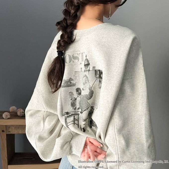 日本 Classical Elf - 設計師聯名 2WAY印花裏毛上衣-三重自畫像-炭灰